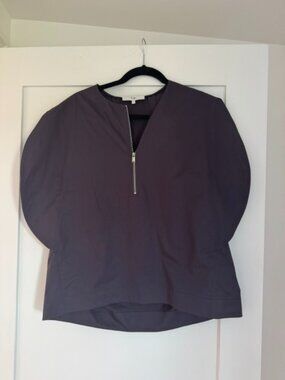 Tibi size 8 satin cotton purple scalloped sleeve top